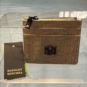 Badgley Mischka Tan Card Holder with Logo